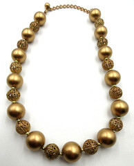 VTG UNUSUAL adj 20″ brushed gold tone & open work GEOMETRIC BEAD STRAND Necklace