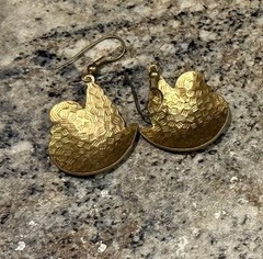 Vtg Cloisonné Swan Gold tone Dangle Pierced Earrings Black Pink Retro Art Deco