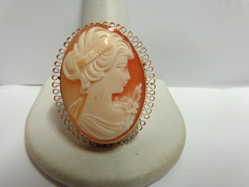 14kt yellow gold cameo pin/pendant sz 1.50 in lg wgt 6.2 grams cream/tan color