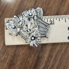 Vintage Silver-tone Flower Basket Brooch