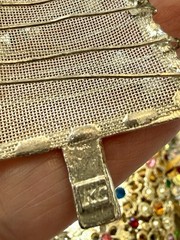 Vintage KC Christmas Tree Brooch Mesh Wire Blue Rhinestone Signed Rare Pin