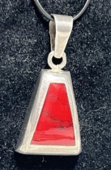 Vintage Modernist Red Sterling Silver 925 Pendant Mexico Howlite Triangle 11.75g