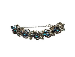 Vintage Coro Aurora Borealis Rhinestone Leaf Bracelet Gold Tone