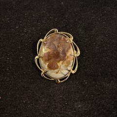 Vintage Natural Stone Agate Brooch Gold Tone Pin 50mm X 40mm