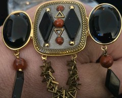 Art Deco Onyx Carnelian Earrings Big Pin Set