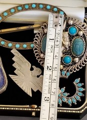 Vint Antique Lot Jewelry Turquoise Thunderbird Pendant Buckle Junk Estate As Is