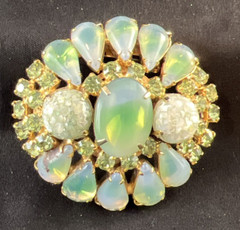 Vintage DeLizza and Elster JULIANA Green Givre & Rhinestone with White Accents