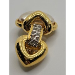 Vintage NOS Vogue Bijoux Heart Clip On Earrings Faux Pearl Crystal Estate Italy