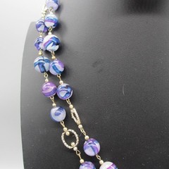 Vintage Hong Kong Necklace Earrings Set Beaded Blue Purple Clip Ons 23 Inch