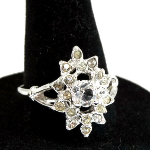 Vintage Ring 1980s Uncas Mfg Co. CZ Cocktail Ring Size 9.5 Retro Glamour Jewelry
