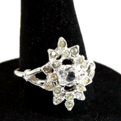 Vintage Ring 1980s Uncas Mfg Co. CZ Cocktail Ring Size 9.5 Retro Glamour Jewelry