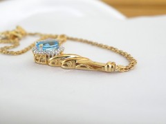 14K Gold on Sterling Silver 925 Natural Heated Blue Topaz Diamond Necklace 18″
