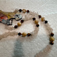 Lee Sands Best Friends Dog/Cat Shell Inlaid Nk. W Rose Quartz Tigers Eye MOP