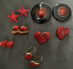 Vintage Lot of Pierced Red Hearts ❤️ Stars ⭐️ & Round Earrings-Cute Lot!