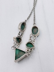 Sterling Silver 925 Malachite Green Stone necklace Triangle Stone