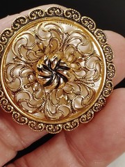 Vintage W. Germany Gold Tone Filigree Floral Scarf Clip Signed Round
