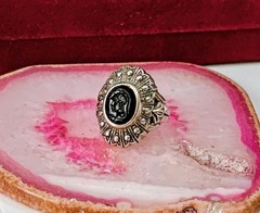 Vintage Art Deco Nouveau Black Onyx Spartan Silver Unmarked Ring Size 5