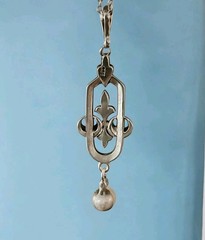 Art Deco 935 Silver Marcasite 6.5mm Pearl Pendant Necklace Austrian Estate 1920s