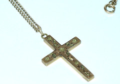Mid Victorian English Cut & Applied 10K Rose & Green Gold Top Cross~HFB Co Chain