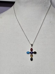 Signed stamped 925 Mexico sterling silver multicolor cabochons stones necklace