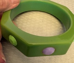 Vintage Bakelite Bangle Green Octagon Inlay Polka Dots Bracelet TESTED