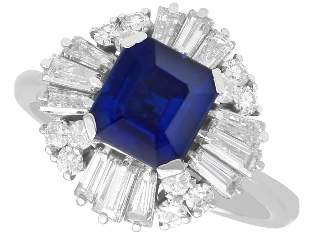 1.94Ct Basaltic Sapphire and 1.07Ct Diamond Platinum Ballerina Ring Circa 1970