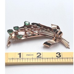 Vintage Coro Pegasus Sterling Silver Rose Gold Vermeil Green Floral Brooch 1940s