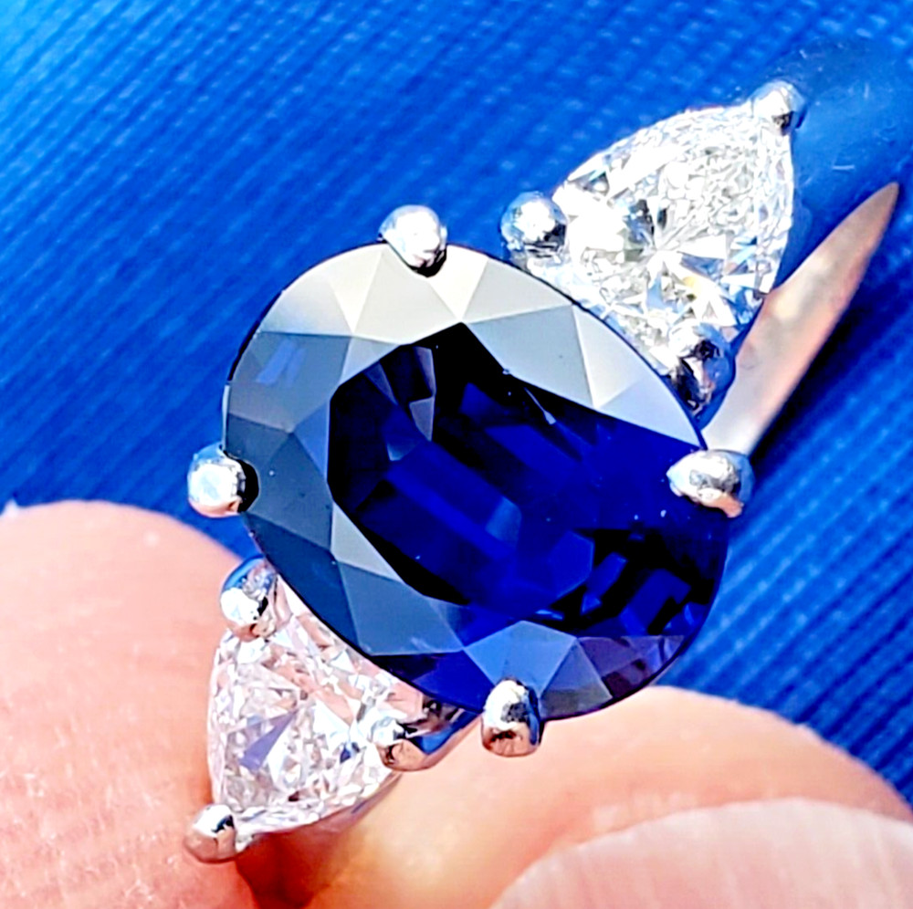 Original EARTH MINED SAPPHIRE DIAMOND Deco Engagement Ring PLATINUM Solitaire 5