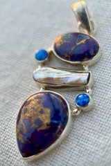 Vintage Boho-Chic Sterling Silver 925 Multicolor Bohemian Style Pendant