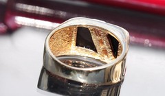 14k yellow gold ring 0.16ct diamond onyx size 8.5 vintage handmade 9.8gr N2303