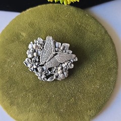 Vintage 1998 Birds And Blooms Pewter Butterfly Brooch Pin