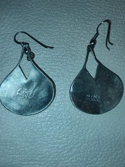 Vintage Alpaca Silver Mexican Black Enamel & Abalone Shell Dangle Drop Earrings