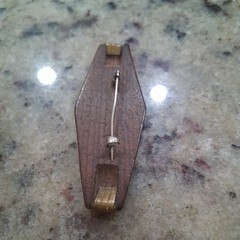 Vintage 70s Or Earlier Organic Modernist Wooden Brooch With Flush Metal Band