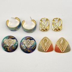 Vtg Earrings Multi Colored Lot 4 Pairs Greens Teal Gold Tone Filigree Open Work