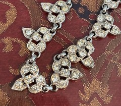 1940s Rhodium Plated necklace 16” Signed Albion Clear Rhinestone Deco “rare”