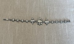 Vintage style white cats eye butterfly link rhinestone silver bracelet
