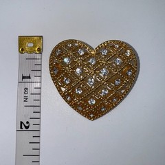VTG Gold Tone Heart Brooch Pin Clear Rhinestones Filigree Lattice Design Jewelry