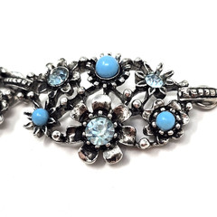 Vintage Lisner Designer Faux Aquamarine Pearl Flower Link Necklace And Earrings