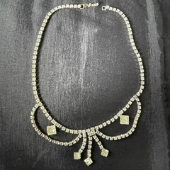 Vintage Silver Tone Rhinestone Bib Fringe Drop Necklace Mid Century festoon