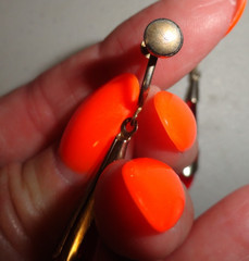 Vintage Red Lucite &Metal Dangle Screw Back Earrings 2 1/8″ long