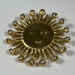 Beautiful Large Sun Face Brooch Rays Rhinestones 2.8″ Modernist