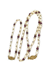 Vintage Genuine Rice Pearls & Almandine Garnet Beaded Necklace & Bracelet Set