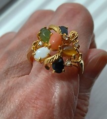 Vintage 80s 90s Gold Plated Cocktail Ring Semi-Precious Stones Size 9.5