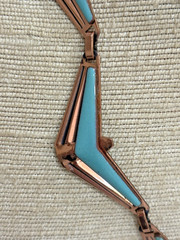 Vtg Matisse Renoir Copper Turquoise Enamel Geometric Necklace Clip On Earrings