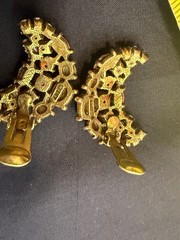Vintage ART Mode Art AB Amber Rhinestone Crescent Clip On Earrings Signed