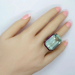 7Ct Vintage Art Deco Style Aquamarine & Ruby Anniversary 14K White Gold FN Ring