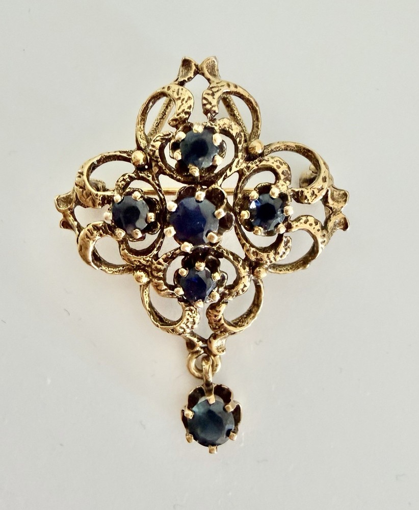 Vintage 14k Brooch Or Pendant W/ Blue Sapphire 6grams 1″ 1940s