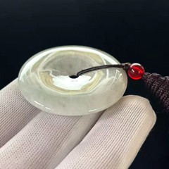 Natural Light green Jade Jadeite Round Pendant, 40x40x5mm, adjustable Cord 23 in