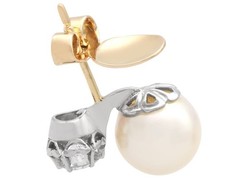 Vintage Cultured Pearl and 1.07Ct Diamond Platinum Earrings Circa 1950