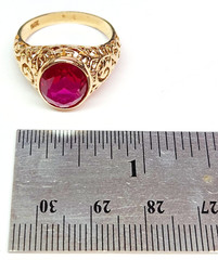 Beautiful 13.9-14k Gold Filigree Style Pierced 4.00ct. Lab Ruby Ring Sz 9.5